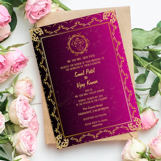 Invitation Mariage indien hindou Ganesha Royal Golden (Créateur téléchargé)