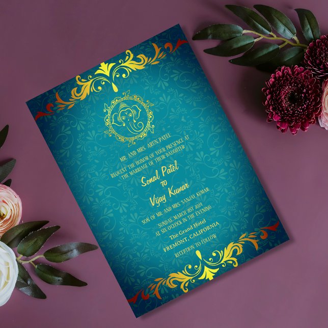 Invitation Mariage indien hindou Ganesha Royal Golden (Créateur téléchargé)