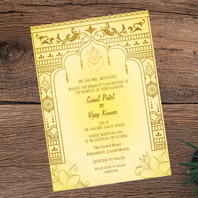 Invitation Mariage indien hindou Ganesha Royal Golden (Créateur téléchargé)