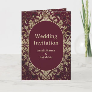 Invitation Mariage Indien Hindou Luxueux Marron et Argent