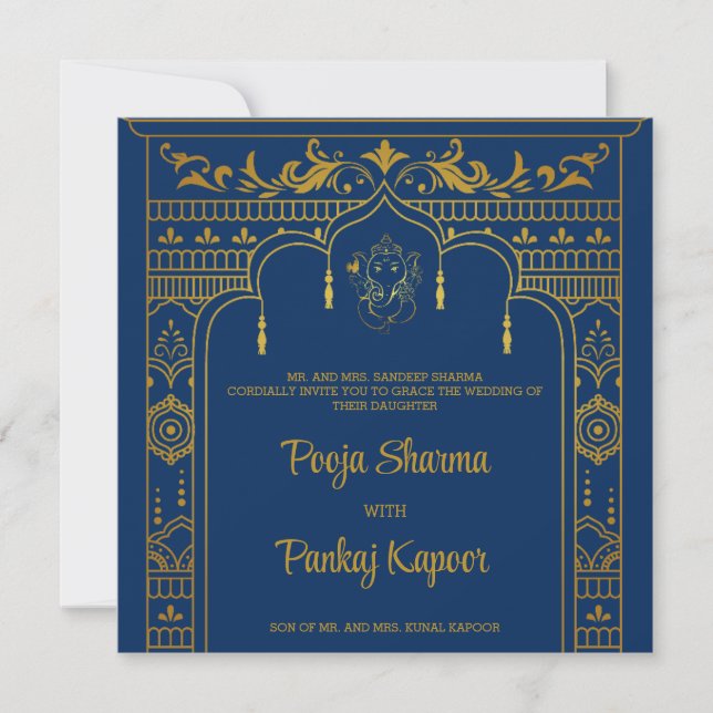 Invitation Mariage indien Mandap Ganesha Gold Script Photo (Devant)