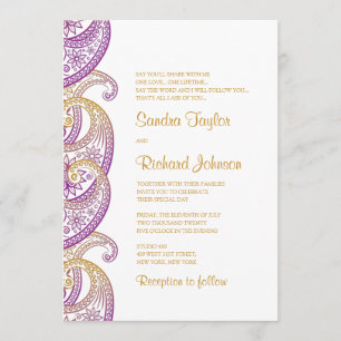 Invitation Mariage indien Paisley Purple & Gold