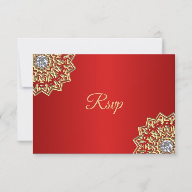 Invitation Mariage indien personnalisé Mandala RSVP Or Rouge (Devant)
