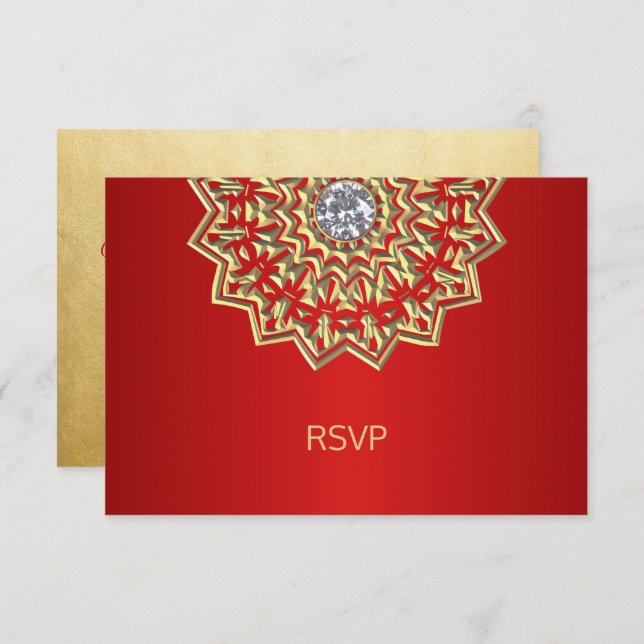 Invitation Mariage indien personnalisé Mandala RSVP Ruby roug (Devant / Derrière)