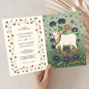 Invitation Mariage indien Pichwai Kamdhenu Vache et Lotus