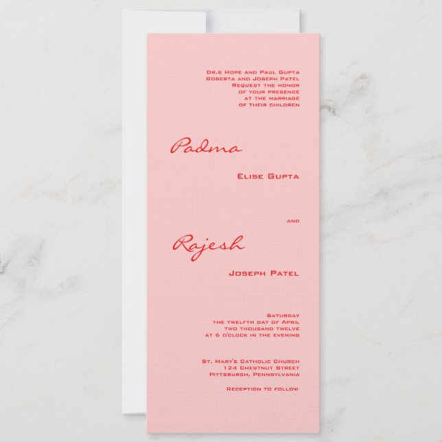 Invitation Mariage indien rose et rouge Paisley (Devant)