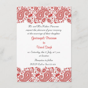 Invitation Mariage indien rouge et blanc