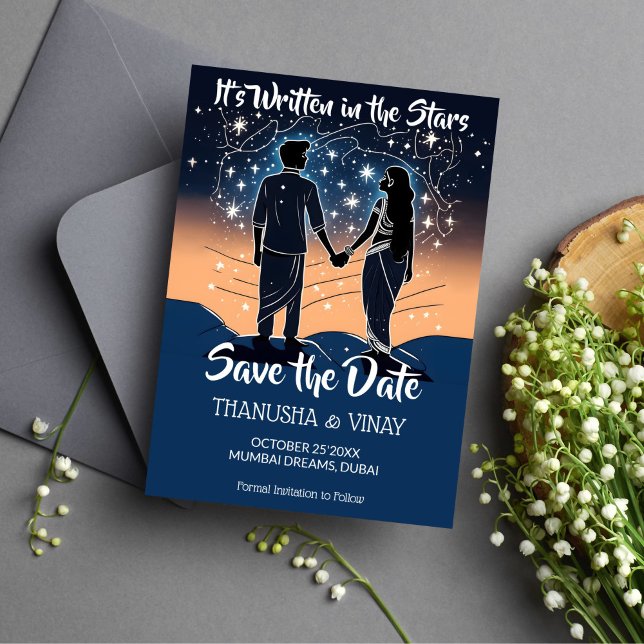 Invitation Mariage indien sauf la date qu'il est écrit en éto (Save the date Indian wedding it's written in stars editable template invitation digital download)