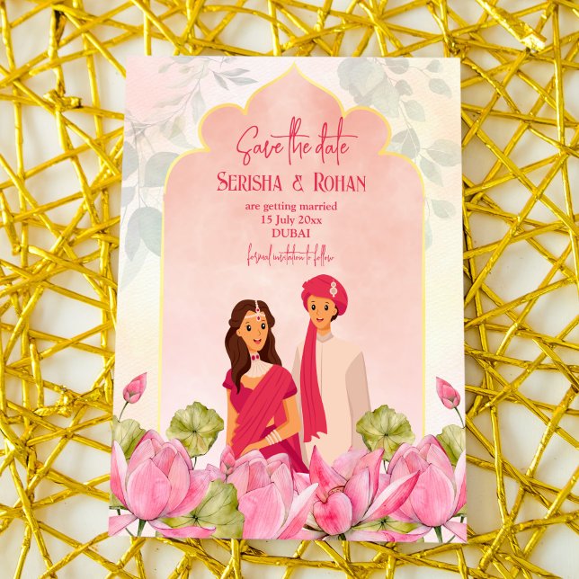 Invitation Mariage indien sauver la date mariée lotus couple (Créateur téléchargé)