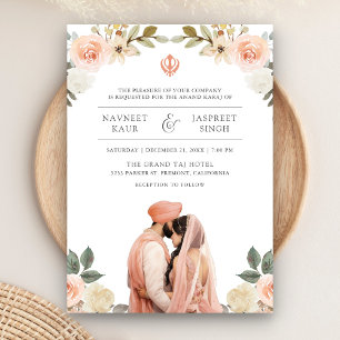 Invitation Mariage Indien Sikh Anand Karaj Fleurs de Pêche Do