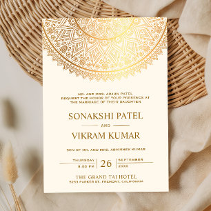 Invitation Mariage indien traditionnel mandala crème or
