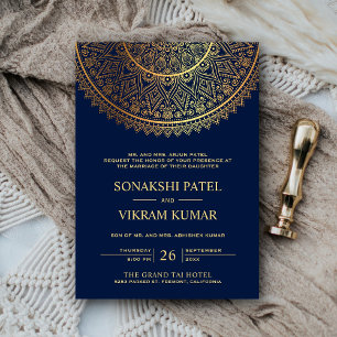 Invitation Mariage Indien Traditionnel Mandala Or Bleu