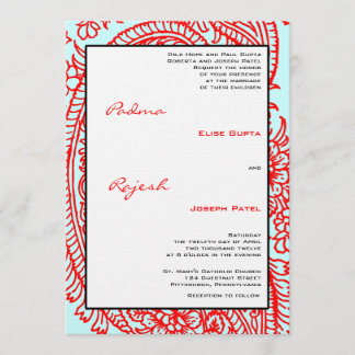 Invitation Mariage indien Turquoise et Red Paisley