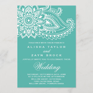 Invitation Mariage indien turquoise Paisley
