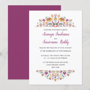 Invitation Mariage indien violet fleur