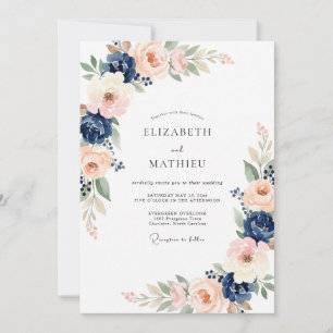 Invitation Mariage Indigo Abricot Pivoine
