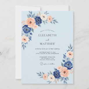 Invitation Mariage Indigo Abricot Ranunculus Eucalyptus
