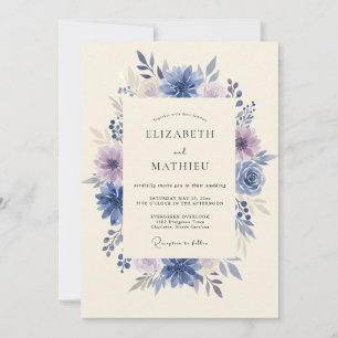Invitation Mariage Indigo Améthyste Pivoine