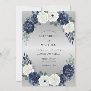 Invitation Mariage Indigo Argent Paeonia
