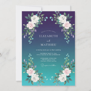 Invitation Mariage Indigo Cyan Ranunculus Eucalyptus