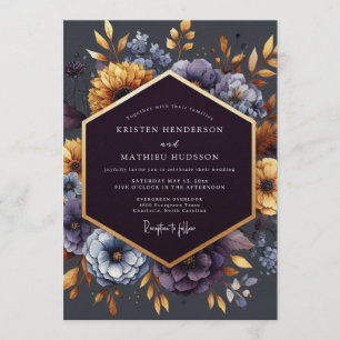 Invitation Mariage Indigo Doré Fleurissant