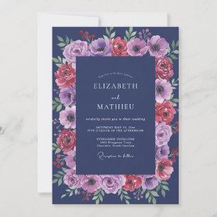 Invitation Mariage Indigo Lavande Anémone