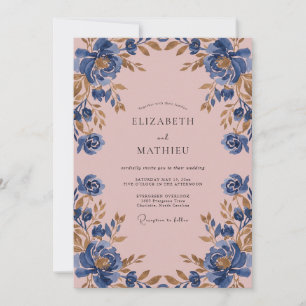 Invitation Mariage Indigo Mauve Ranunculus Eucalyptus