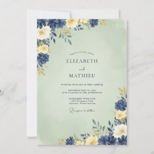 Invitation Mariage Indigo Menthe Ranunculus Eucalyptus