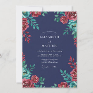 Invitation Mariage Indigo Merlot Bloom