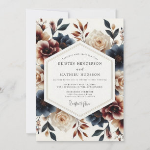 Invitation Mariage Indigo Russet Painterly Bloom