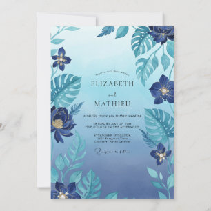 Invitation Mariage Indigo Tropical Monstera Eucalyptus