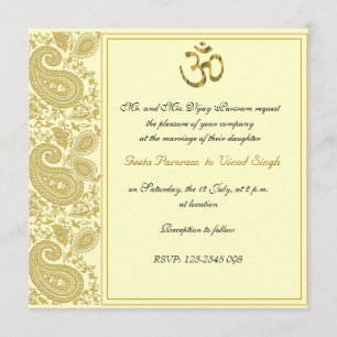 Invitation Mariage indou de Paisley d'or