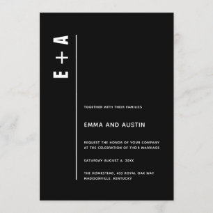 Invitation Mariage initial minimaliste noir minimaliste moder