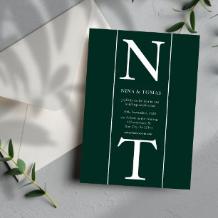 Invitation Mariage initial unique en vert foncé et blanc