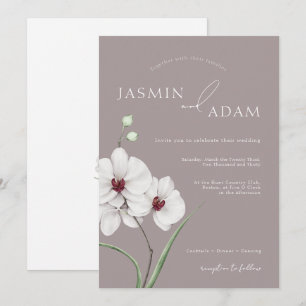 Invitation Mariage Initiales Orchidée Blanche Grise Moderne