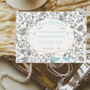 Invitation Mariage Inséparable Aqua Grey Floral Pattern bleu
