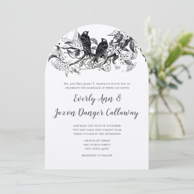 Invitation Mariage Inséparable forestier rustique (Debout devant)