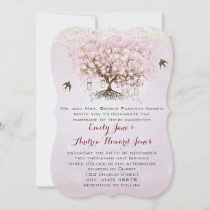 Invitation Mariage Inséparable simple Pink Heart Leaf Tree