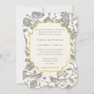 Invitation Mariage Inséparable vintage gris et jaune