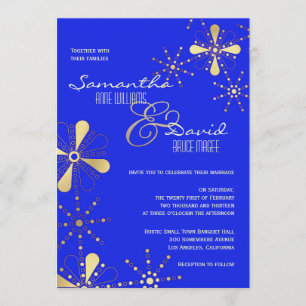 Invitation Mariage inspiré indien de bleu et d'or