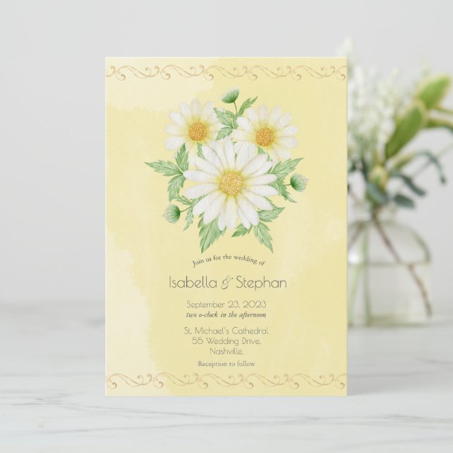 Invitation Mariage Invitat de  de marguerites blanches jaunes (Debout devant)