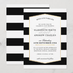 Invitation MARIAGE INVITE chic moderne noir blanc rayé or