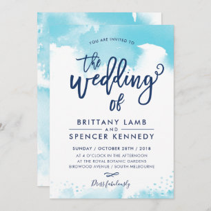 Invitation MARIAGE INVITE moderne style aqua bleu aquarelle