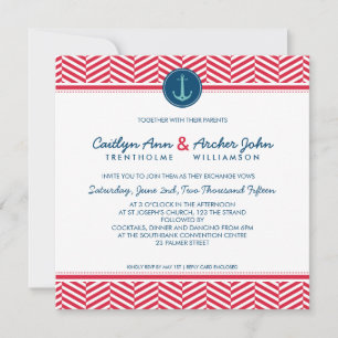 Invitation MARIAGE INVITER ancre nautique coeur marine bleu a