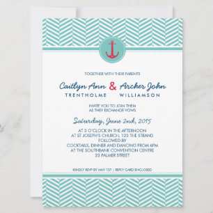 Invitation MARIAGE INVITER ancre nautique monogramme personna