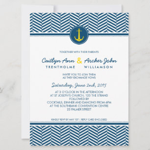 Invitation MARIAGE INVITER ancre nautique monogramme personna