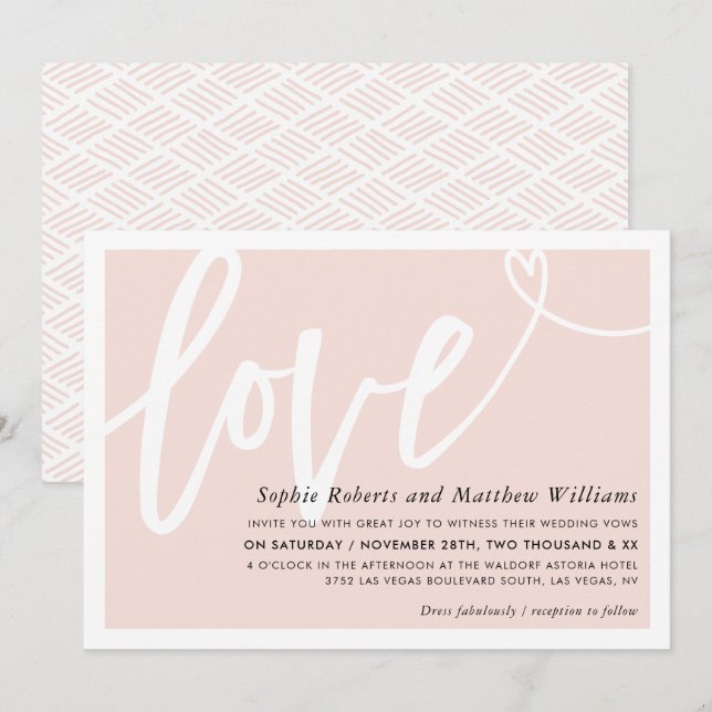 Invitation MARIAGE INVITER brosse d'amour lettré rose pâle (Devant / Derrière)