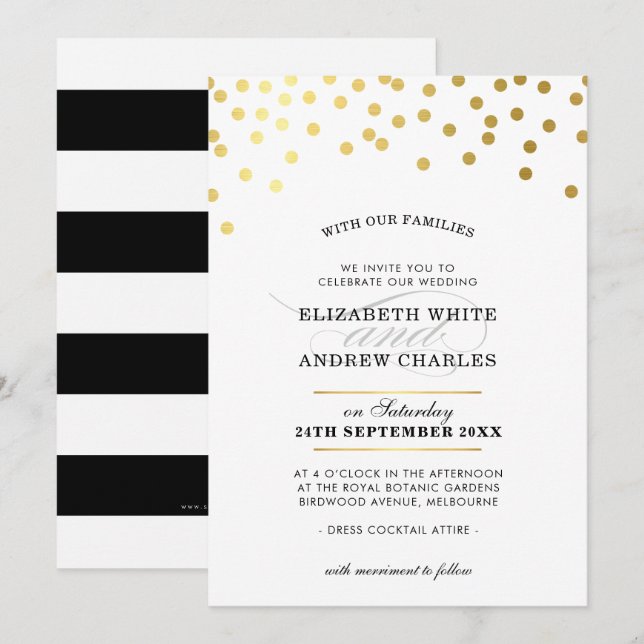 Invitation MARIAGE INVITER chic taches de confettis d'or mode (Devant / Derrière)