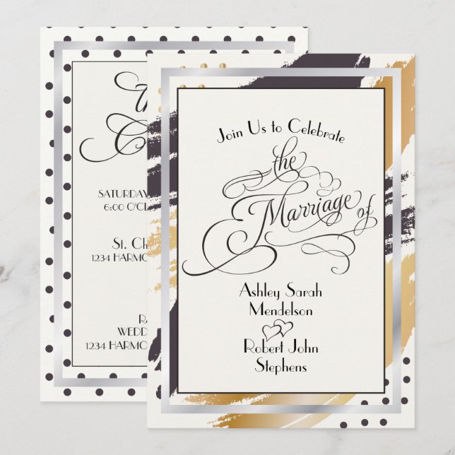 Invitation Mariage Inviter Peinture moderne Strokes et Typogr (Devant / Derrière)