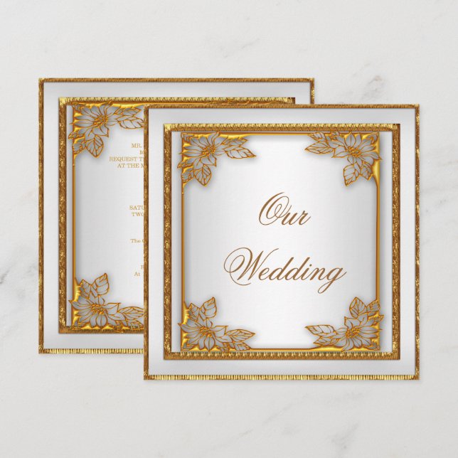 Invitation Mariage Inviter Vieux Or Blanc Art Déco (Devant / Derrière)